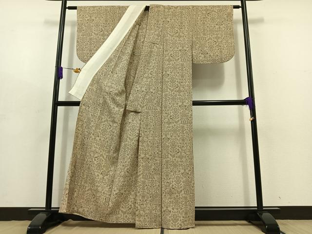 平和屋着物▽本塩沢 単衣 草花文 正絹 逸品 AABD9439jh