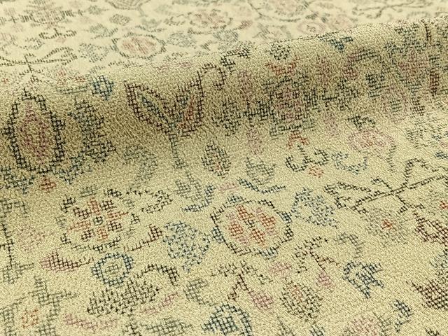 平和屋着物▽本塩沢 単衣 草花文 正絹 逸品 AABD9439jh