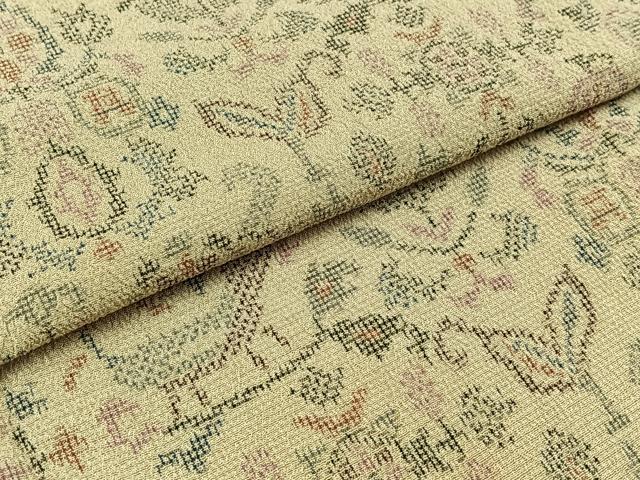平和屋着物▽本塩沢 単衣 草花文 正絹 逸品 AABD9439jh
