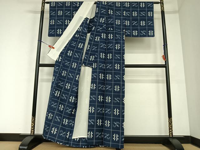 平和屋着物▽上質な紬 単衣 笹竹文 正絹 逸品 AABD9441jh