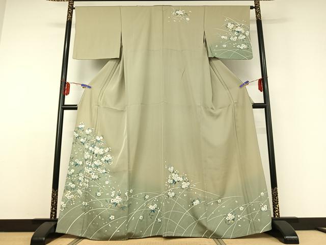 平和屋着物▽訪問着 単衣 草花文 暈し染め 正絹 逸品 AABD9443jh