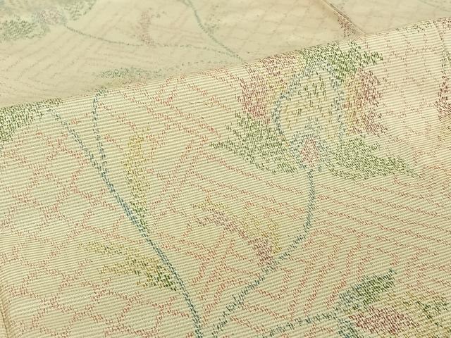 平和屋着物▽上質な紬 単衣 草花文 正絹 逸品 AABD9445jh