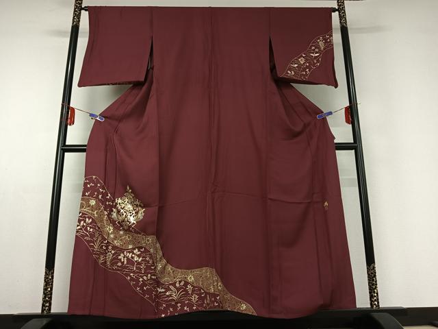 平和屋着物▽染織作家　染織デザイナー　大島明　訪問着　単衣　花鳥文　金彩　さが美扱い　正絹　逸品　AABD9455jh 平和屋着物▽染織作家 染織デザイナー 大島明 訪問着 単衣 花鳥文