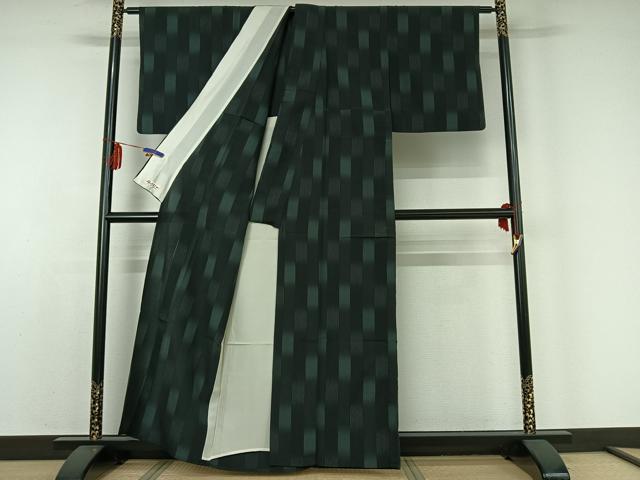 平和屋着物▽本塩沢 単衣 やまだ織 縞 やまと誂製 証紙付き 正絹 逸品 AABD9459jh