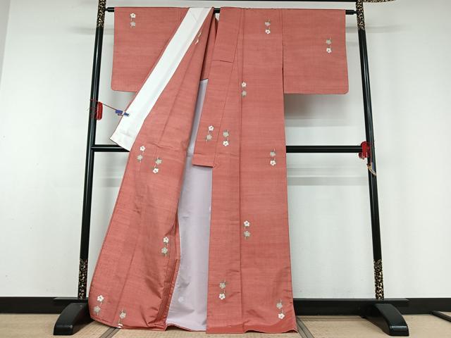 平和屋着物▽上質な紬 単衣 草花文 正絹 逸品 AABD9461jh