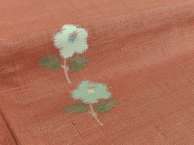 平和屋着物▽上質な紬 単衣 草花文 正絹 逸品 AABD9461jh