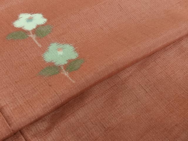 平和屋着物▽上質な紬 単衣 草花文 正絹 逸品 AABD9461jh