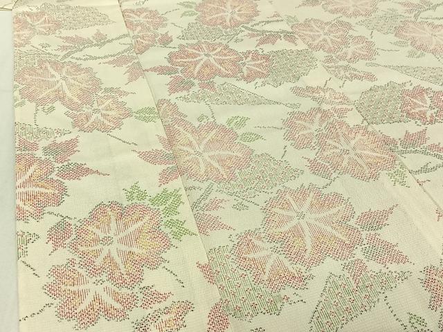 平和屋着物▽本塩沢 単衣 草花文 正絹 逸品 AABD9462jh