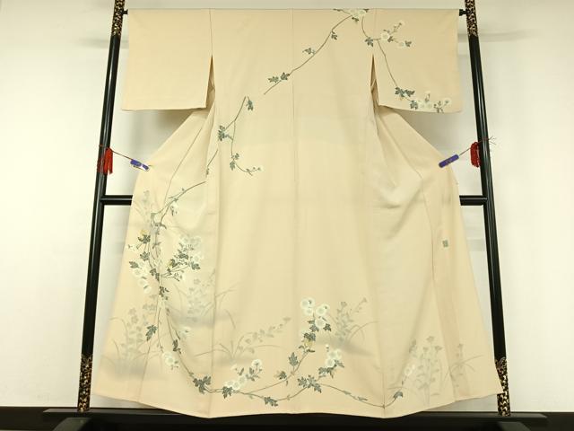 平和屋着物▽京加賀糸目友禅作家 山崎巌 訪問着 単衣 手描き 草花文 正絹 逸品 AABD9466jh