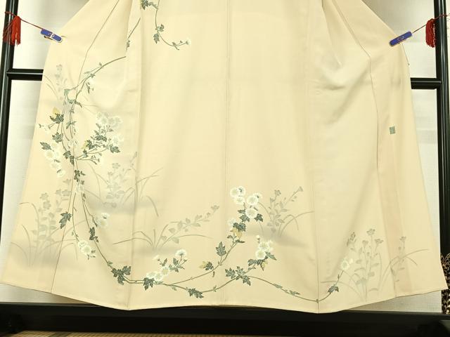 平和屋着物▽京加賀糸目友禅作家 山崎巌 訪問着 単衣 手描き 草花文 正絹 逸品 AABD9466jh