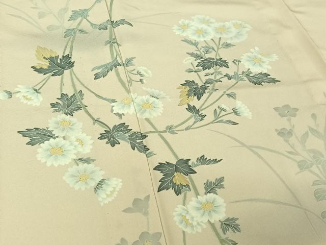 平和屋着物▽京加賀糸目友禅作家 山崎巌 訪問着 単衣 手描き 草花文 正絹 逸品 AABD9466jh