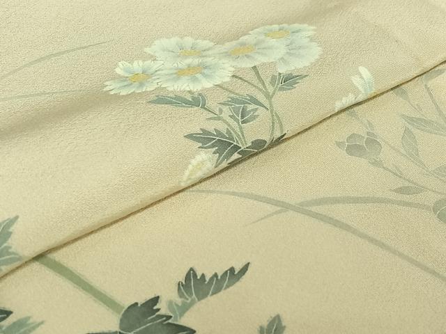 平和屋着物▽京加賀糸目友禅作家 山崎巌 訪問着 単衣 手描き 草花文 正絹 逸品 AABD9466jh