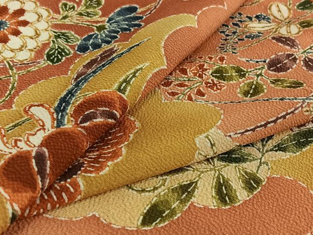 平和屋着物▽上質な小紋 単衣 雲取り花文 正絹 逸品 未使用 AABD9470jh