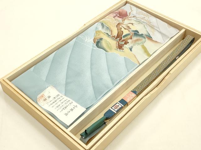 平和屋本店●和装小物　帯締め・帯揚げセット　高麗組　手描き　風景文　暈し染め　金糸　正絹　逸品　未使用　AABD9768ay 平和屋本店○和装小物 帯締め・帯揚げセット 高麗組 霞文 金糸 暈し