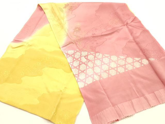 平和屋本店●和装小物 帯締め・帯揚げセット 笹浪組 草花文 籠目 暈し染め 金糸 金彩 正絹 逸品 未使用 AABD9770ay