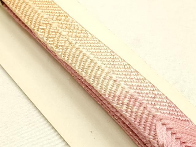 平和屋本店●和装小物 帯締め・帯揚げセット 笹浪組 草花文 籠目 暈し染め 金糸 金彩 正絹 逸品 未使用 AABD9770ay