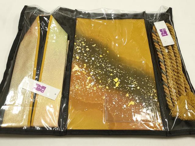 平和屋着物●和装小物 帯締め・帯揚げ・伊達衿セット 道長文様 金糸 金銀彩 撚り房 さが美扱い 逸品 未使用 AABD9784ay
