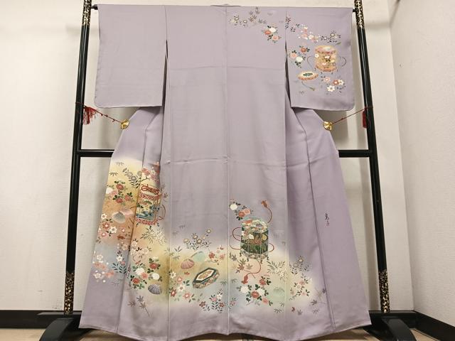 平和屋着物●京友禅の第一人者 松井青々 訪問着 貝桶花文 暈し染め 金彩 正絹 逸品 AABD9816ph