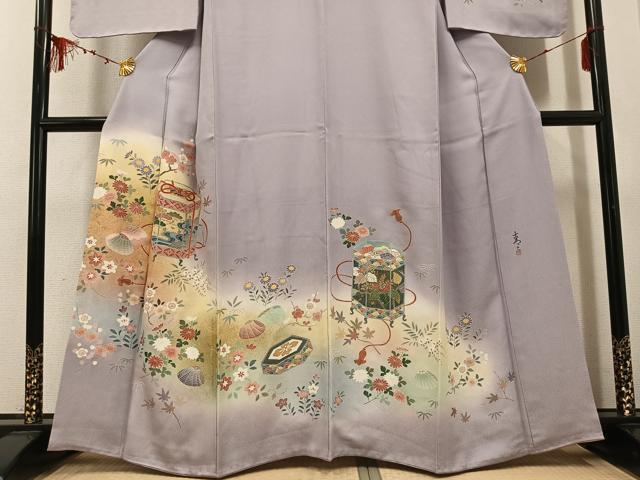 平和屋着物●京友禅の第一人者 松井青々 訪問着 貝桶花文 暈し染め 金彩 正絹 逸品 AABD9816ph