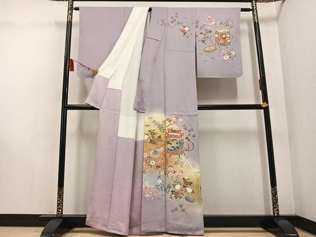 平和屋着物●京友禅の第一人者 松井青々 訪問着 貝桶花文 暈し染め 金彩 正絹 逸品 AABD9816ph