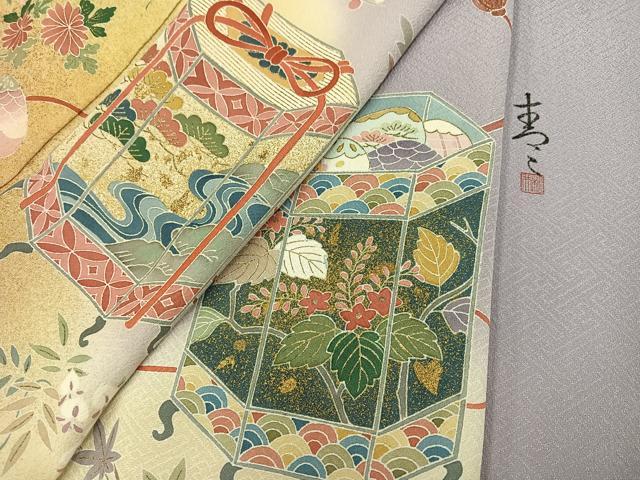 平和屋着物●京友禅の第一人者 松井青々 訪問着 貝桶花文 暈し染め 金彩 正絹 逸品 AABD9816ph