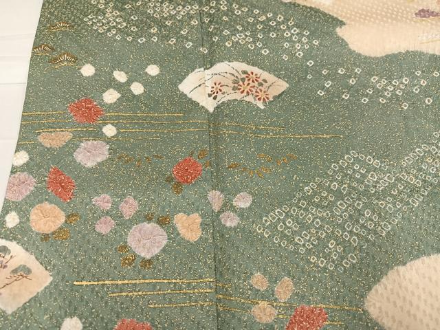 平和屋着物●訪問着 絞り 地紙草花文 金彩 正絹 逸品 AABD9826ph