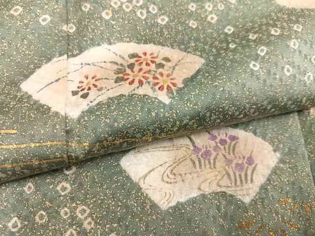 平和屋着物●訪問着 絞り 地紙草花文 金彩 正絹 逸品 AABD9826ph