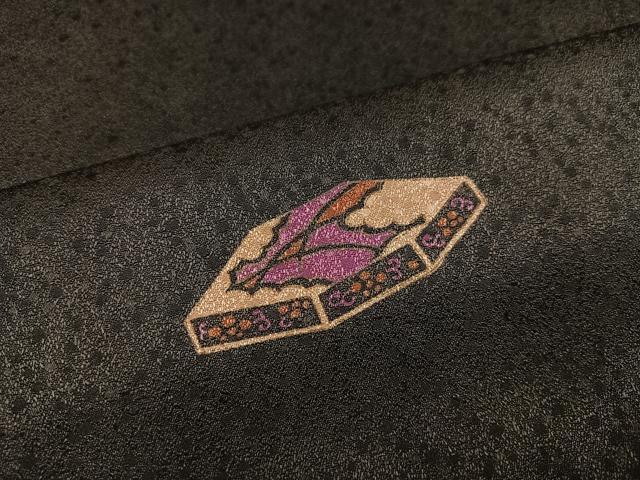 平和屋着物●訪問着 貝桶露芝文 黒地 正絹 逸品 AABD9849ph