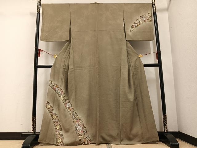 Y2542◇美品 丹後ちりめん 手縫い仕立て 雪輪 正絹 暈し小紋 着物 平和屋着物○訪問着 辻が花 雪輪文 暈し染め 丹後ちりめん 反端