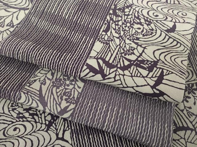 平和屋着物○上質な小紋 型染め 流水草花間道 正絹 逸品 AABD9887ck