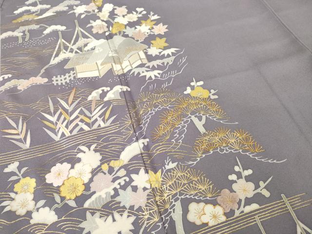 平和屋着物●訪問着 友禅 駒刺繍 風景文 金彩 正絹 逸品 AABD9896ck