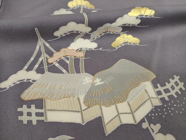 平和屋着物●訪問着 友禅 駒刺繍 風景文 金彩 正絹 逸品 AABD9896ck