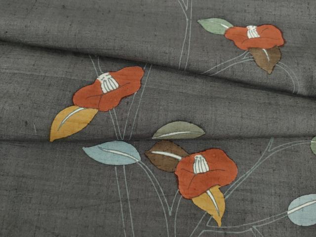 平和屋着物○上質な小紋 紬地 椿 正絹 逸品 AABD9902ck