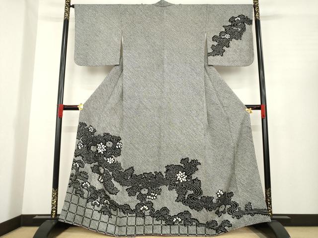平和屋着物○訪問着 総絞り 流水花文 松 黒地 正絹 逸品 AABD9912ck