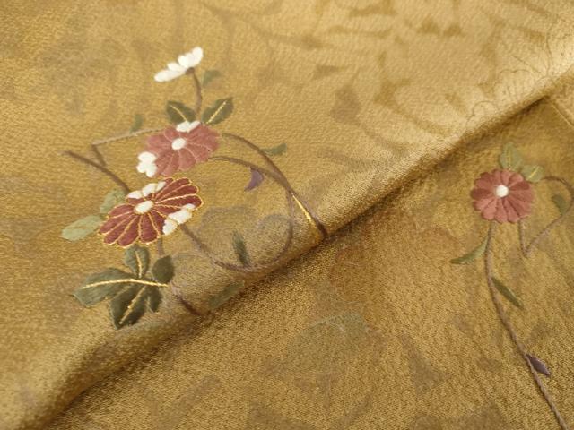 平和屋着物●訪問着 刺繍 辻が花 花蔦の葉文 暈し染め 金糸 正絹 逸品 AABE0012cs