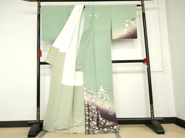 平和屋着物●訪問着 総刺繍 更紗花文 暈し染め 金糸 正絹 逸品 AABE0016cs