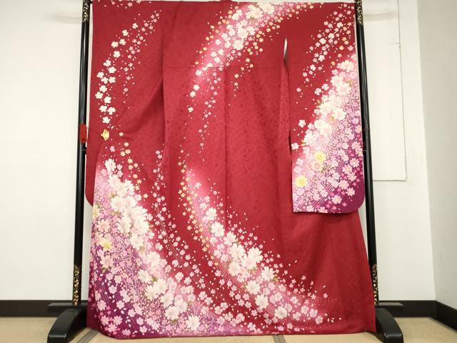 平和屋着物●豪華振袖　舞花文　暈し染め　銀彩　正絹　逸品　AABE0031cs 平和屋着物○豪華振袖 舞花文 暈し染め 銀彩 正絹 逸品 AABE0031cs