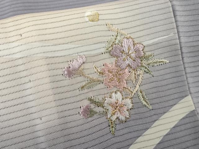 平和屋着物*夏物 訪問着 刺繍 草花文 暈し染め 金糸 金彩 正絹 逸品 AABE0038cs