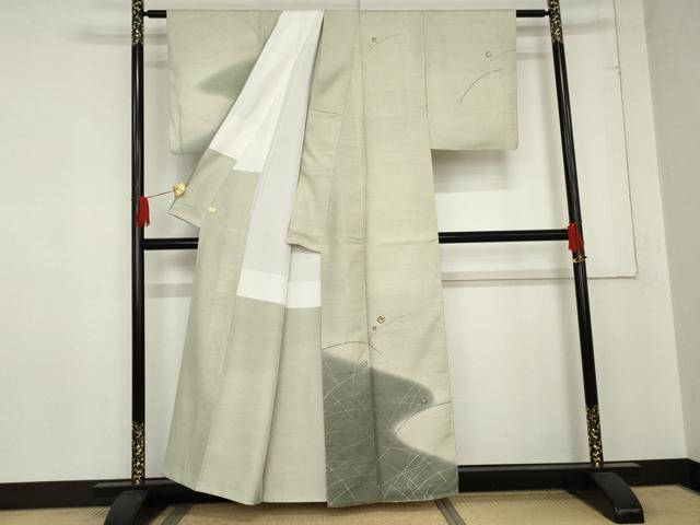 平和屋着物●石川県指定無形文化財 牛首紬 白山工房 手織り 市川純一郎 訪問着 駒刺繍 花唐草丸文 ほていや扱い 正絹 逸品 AABE0136cs