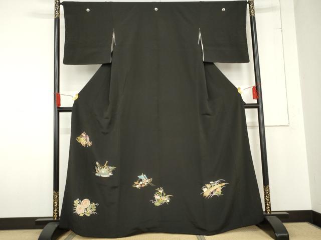 平和屋着物○野口真造 大彦二代目 江戸染繍友禅 黒