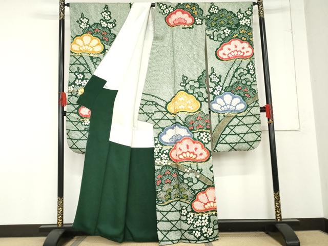 平和屋着物●豪華振袖 総絞り 駒刺繍 梅松文 金彩 正絹 逸品 AABF5140cs