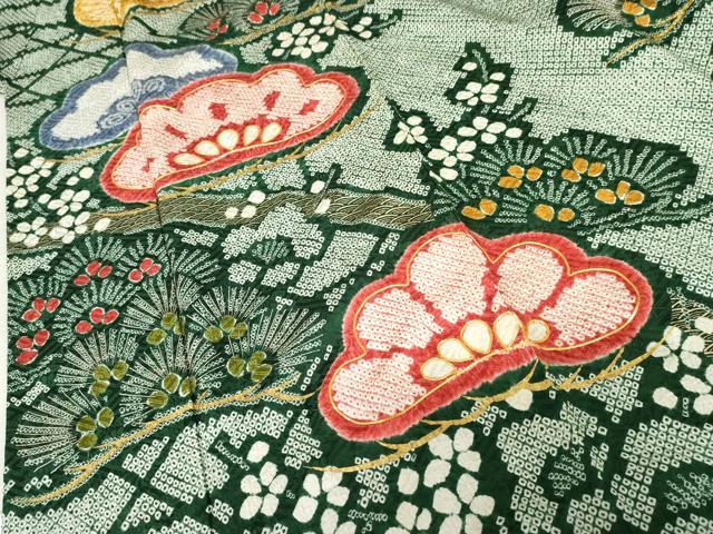平和屋着物●豪華振袖 総絞り 駒刺繍 梅松文 金彩 正絹 逸品 AABF5140cs