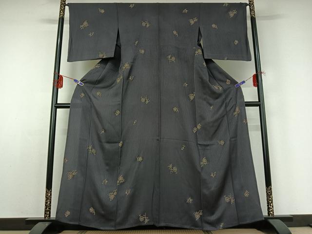 平和屋着物▽上質な小紋 単衣 印傳 更紗花文 さが美扱い 正絹 逸品 AABE0206jh