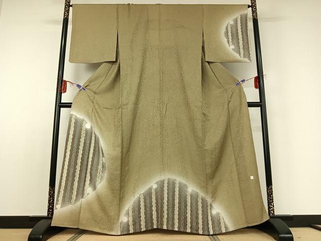 平和屋着物▽林淳一 訪問着 単衣 刺繍 雪輪文 暈し染め 金彩 金糸 正絹 逸品 AABK4620cs