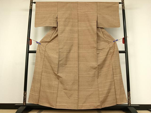 平和屋着物▽上質な紬 単衣 横段文 正絹 逸品 AABE0217jh