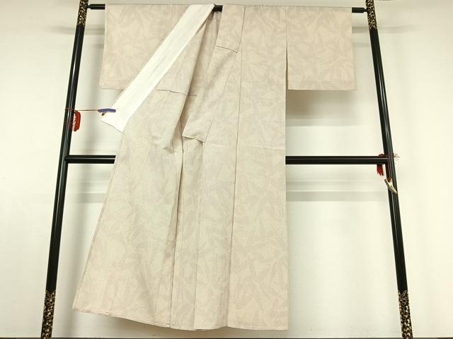 平和屋着物▽本塩沢 単衣 110亀甲 笹の葉文 正絹 逸品 AABE0233jh