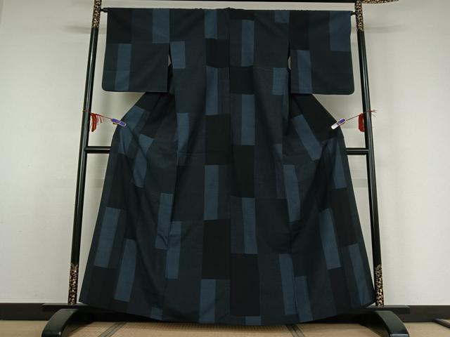 平和屋着物▽本塩沢 単衣 150亀甲 短冊文 正絹 逸品 AABE0235jh