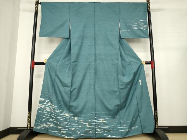 平和屋着物●石川県指定無形文化財 牛首紬 白山工房 手織り 大東久恭 訪問着 流水文 ろうけつ染め 正絹 逸品 AABE0252ck