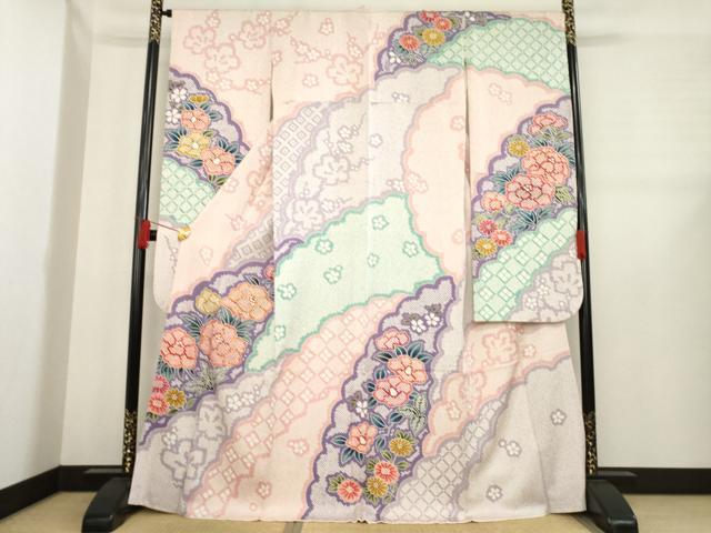 平和屋着物●豪華振袖 雪輪重ね花文 正絹 逸品 AABE0276ck