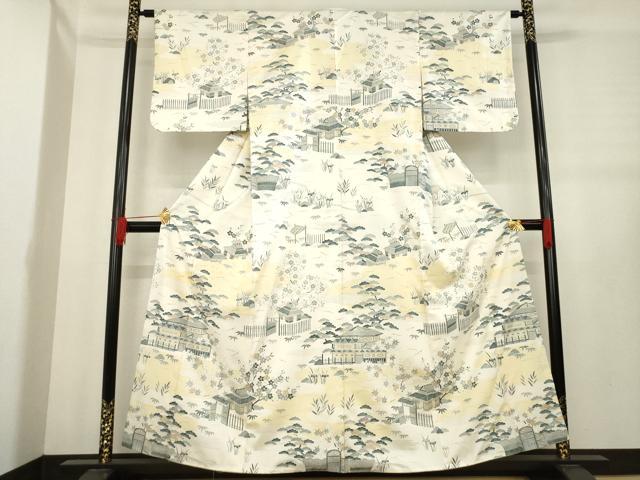 平和屋着物●本場染大島紬 訪問着 風景文 正絹 逸品 AABE0289ck